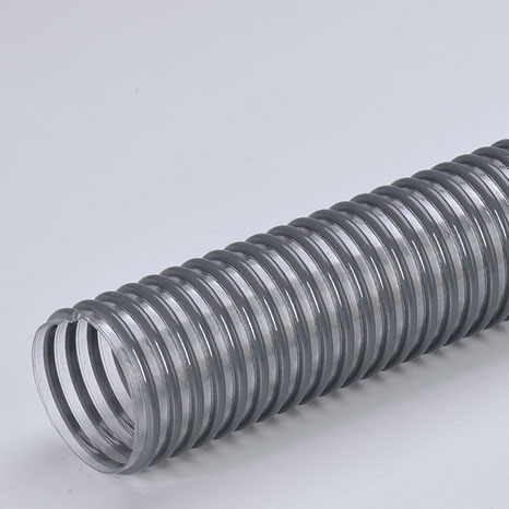 Tubo flessibile spiralato trasparente con spirale di colore grigio scuro